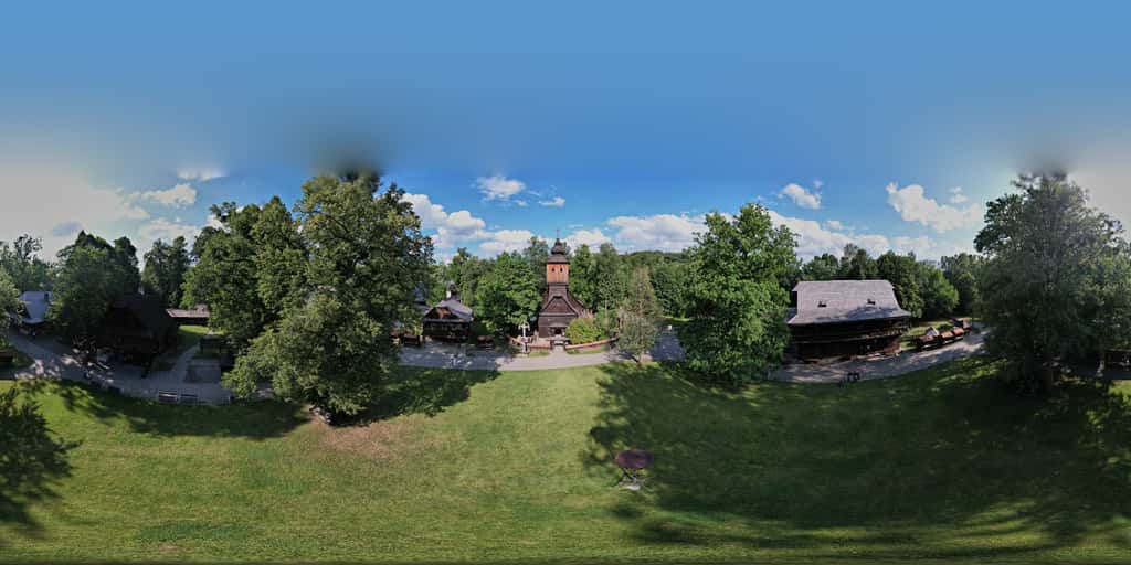 Valašské muzeum v přírodě - Dřevěné městečko from above